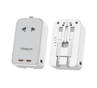 TESSAN Adaptateur Prise Universelle PD 45W, 5 en 1 Adaptateur Universel de Voyage avec 2 USB C et 2 USB A, 2500W Prise Internationale de Voyage pour France Anglaise USA Australie Japon Chine, Gris