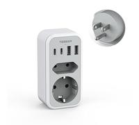 TESSAN Adaptateur Prise USA, 6 en 1 Prise Canada avec 2 USB C et 2 USB A, Adaptateur Type B France vers Americaine Canada Mexique Thailande