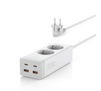 TESSAN Multiprise 6 en 1 USB C PD 30W GaN, 2 Prises AC 4 Ports USB, Blanc | Charge Rapide, Parafoudre 3600W 16A, Rallonge de 2 Mètres, Prise Multiple pour Bureau