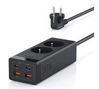 TESSAN Multiprise 6 en 1 USB C PD 30W GaN Charge Rapide, 2 Prises AC et 4 Ports USB, Parafoudre 3600W 16A avec Rallonge de 2 Mètres, Prise Multiple pour Bureau, Noir