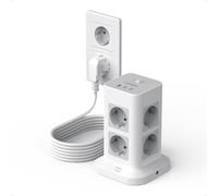 TESSAN Multiprise avec 2 USB C, 8 prises avec rallonge de 5 m, protection contre les surtensions, 3 prises USB 3600 W, multiprise pour la maison, gris