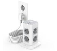 TESSAN Multiprise avec Interrupteur, Rallonge Electrique 10M, Gris | Prise Multiple 8 Sorties AC avec 1 USB,C et 2 USB A, Parafoudre et Surtension, 3600W Tour Multiprise pour Maison, Bureau