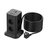 TESSAN Multiprise avec Interrupteur, Rallonge Electrique 10M, Noir | Prise Multiple 8 Sorties AC avec 1 USB,C et 2 USB A, Parafoudre et Surtension, 3600W Tour Multiprise pour Maison, Bureau