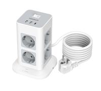 TESSAN Multiprise avec Interrupteur, Rallonge Electrique 2M, Gris | Prise Multiple 8 Sorties AC avec 1 USB,C et 2 USB A, Parafoudre et Surtension, 3600W Tour Multiprise pour Maison, Bureau