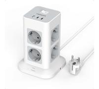TESSAN Multiprise avec Interrupteur, Rallonge Electrique 2M, Gris | Prise Multiple 8 Sorties AC avec 2 USB,C et 1 USB A, Parafoudre et Surtension, 3600W Tour Multiprise pour Maison, Bureau