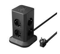TESSAN Multiprise avec Interrupteur, Rallonge Electrique 2M, Noir | Prise Multiple 8 Sorties AC avec 1 USB,C et 2 USB A, Parafoudre et Surtension, 3600W Tour Multiprise pour Maison, Bureau