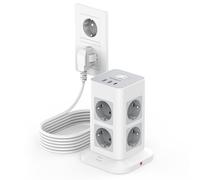 TESSAN Multiprise avec Interrupteur, Rallonge Electrique 3M, Gris | Prise Multiple 8 Sorties AC avec 1 USB,C et 2 USB A, Parafoudre et Surtension, 3600W Tour Multiprise pour Maison, Bureau