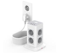 TESSAN 11 en 1 Multiprise avec Interrupteur, Prise Multiple 8 Sorties AC avec 3 USB, Parafoudre et Surtension avec Rallonge Electrique 5M, 3600W Tour Multiprise pour Maison, Bureau, Gris