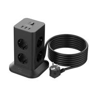 TESSAN Multiprise avec Interrupteur, Rallonge Electrique 5M, Noir | Prise Multiple 8 Sorties AC avec 1 USB,C et 2 USB A, Parafoudre et Surtension, 3600W Tour Multiprise pour Maison, Bureau