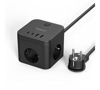 TESSAN Multiprise avec USB C PD 20W Chargeur Rapide, Multiprise Cube 3 Prises avec 4 USB, 3680W avec Interrupteur et Rallonge Electrique 1,5M pour Domicile, Bureau, Noir