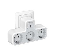 TESSAN Multiprise Murale 3 Sortie AC et 2 USB C, 4000W, Gris | Prise Multiple avec 3 AC et 3 Ports USB, Adaptateur Secteur,Convient pour la Maison, Bureau, Compatible avec Phone, Portable