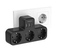 TESSAN Multiprise Murale 6-en-1, 3 Prises Secteur 3600W USB-C 15W, Noire