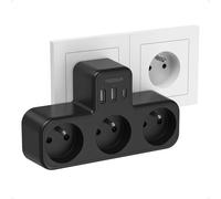 TESSAN Multiprise Murale Française 3 Sortie AC et 2 USB C, 4000W, Noir | Prise Multiple avec 3 AC et 3 Ports USB, Adaptateur Secteur,Convient pour la Maison, Bureau, Compatible avec Phone, Portable