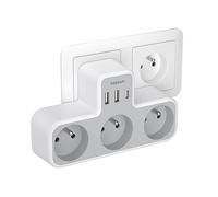 TESSAN Multiprise Murale Française 3 Sortie AC et 3 Ports USB, 6 en 1 Prise Chargeur Française, Adaptateur Secteur 4000W, Convient pour la Maison, Bureau, Compatible avec Phone, Portable