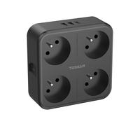 TESSAN Multiprise Murale Française 4 Prises avec 1 USB C et 2 USB A, Noir