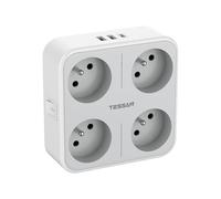 TESSAN Multiprise Murale Française avec 4 Sortie AC et 3 Ports USB, 7 en 1 Prise Électrique 4000W avec Interrupteur, Secteur USB C Gris Convient pour Domicile, Bureau, Compatible pour Phone, Pad