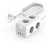 TESSAN Multiprise USB C 9 en 1, 6 Sortie AC, 3 USB, Gris | 3600W, Interrupteur, Rallonge Electrique 5M, Bureau et Maison