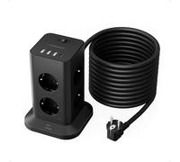 TESSAN Parafoudre Tour Multiprise avec Interrupteur, Rallonge 10m | Prise Multiple Parafoudre et Surtension, 3600W, 8 Prises Secteur, 3 USB-A & 1 USB-C, Pour Maison Bureau, Noir