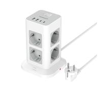 TESSAN Parafoudre Tour Multiprise avec Interrupteur, Rallonge Electrique 2m | Prise Multiple Parafoudre et Surtension, 3600W, 8 Prises Secteur, 2 USB-A & 2 USB-C, Pour Maison Bureau, Gris