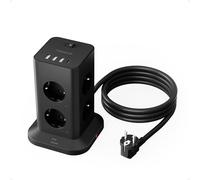 TESSAN Parafoudre Tour Multiprise avec Interrupteur, Rallonge Electrique 2m | Prise Multiple Parafoudre et Surtension, 3600W, 8 Prises Secteur, 3 USB-A & 1 USB-C, Pour Maison Bureau, Noir