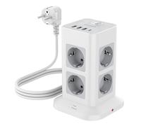 TESSAN Parafoudre Tour Multiprise avec Interrupteur, Rallonge Electrique 3m | Prise Multiple Parafoudre et Surtension, 3600W, 8 Prises Secteur, 3 USB-A & 1 USB-C, Pour Maison Bureau, Gris