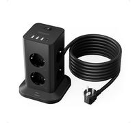TESSAN Tour Multiprise 8 Sorties AC avec 4 USB (3A1C), Multiprise avec Interrupteur Rallonge Electrique 5m, Prise Multiple 3600W Parafoudre et Surtension, Convient pour Maison, Bureau, Noir