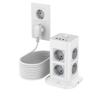 TESSAN Tour Multiprise 8 Sorties AC avec 4 USB (3A1C), Multiprise avec Interrupteur Rallonge Electrique 10m, Prise Multiple 3600W Parafoudre et Surtension, Convient pour Maison, Bureau, Gris