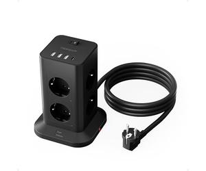 TESSAN Tour Multiprise 8 Sorties AC avec 4 USB (3A1C), Multiprise avec Interrupteur Rallonge Electrique 2m, Prise Multiple 3600W Parafoudre et Surtension, Convient pour Maison, Bureau, Noir