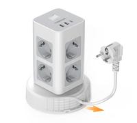 TESSAN Tour Multiprise avec Interrupteur, Rallonge Electrique 2M avec USB C | Prise Multiple, 2500W, 8 Prises Secteur, 2 USB-A & 1 USB-C, Pour Maison Bureau, Gris