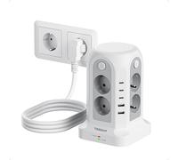 TESSAN Tour Multiprise avec Interrupteur, Rallonge Electrique 2M avec USB C | Prise Multiple Parafoudre et Surtension, 3680W, 8 Prises Secteur, 2 USB-A & 3 USB-C, Pour Maison Bureau, Gris