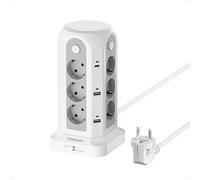 TESSAN Tour Multiprise avec Interrupteur, Rallonge Electrique 2M, Gris | Prise Multiple avec 6 USB (4A2C) et 12 Prises, 3680W, Multiprise Parafoudre et Surtension pour Bureau Maison