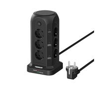 TESSAN Tour Multiprise avec Interrupteur, Prise Multiple avec 6 USB (4A2C) et 12 Prises, Rallonge Electrique 2m, Multiprise Parafoudre et Surtension pour Bureau Maison, 3680W, Noir