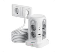 TESSAN Tour Multiprise avec Interrupteur, Rallonge Electrique 5M avec USB C | Prise Multiple Parafoudre et Surtension, 3680W, 8 Prises Secteur, 2 USB-A & 3 USB-C, Pour Maison Bureau, Gris