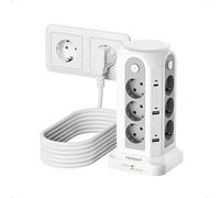 TESSAN Tour Multiprise avec Interrupteur, Prise Multiple avec 6 USB (4A2C) et 12 Prises, Rallonge Electrique 5m, Multiprise Parafoudre et Surtension pour Bureau Maison, 3680W, Gris
