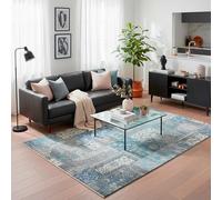 TESSO LIVING Tapis Salon Kelim Patchwork 230x320 Bleu - Poils Courts Vintage Lavable Machine Antidérapant Coton Recy ranges Belgique Design