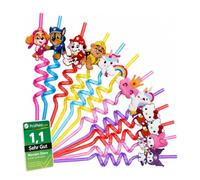 [Test très bien, note 1.1 *] Paw Patrol, Hello Kitty & Licorne - Lot de 12 pailles réutilisables en plastique - Pailles de fête colorées pour anniversaire d'enfant