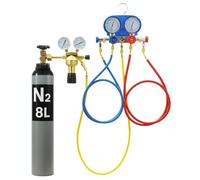 Testeur de perte de pression pour voiture - Système de refroidissement avec manomètre - Kit d'air comprimé - Bouteille de gaz de protection 8 l/10 l d'azote pour climatisation R134A R410A R22