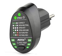 Testeur de prise avec test RCD et affichage LED, 90 V-250 V, 50/60 Hz | Testeur de Circuit Électrique, Test FI, 6 Types de Diagnostic d'Erreur, Détecteur Automatique de Phase, Neutre et Terre