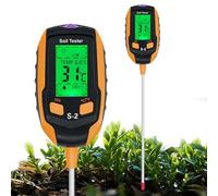 Testeur de Sol 5-EN-1, Testeur avec Humidité du Sol/ pH /Température/Humidité de l'environnement /Luminosité du Soleil avec Affichage LCD Rétroéclairé pour Jardinage, Agriculture et Plante d'Extérieur