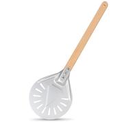 testyu Pelle a Pizza Ronde 7 Pouces, Pelle Pizza Perforée en Aluminium avec 40cm Longue Poignée en Bois Amovible Poignée Antidérapante, Pelle Tournante Pizza, Pain, Gâteaux