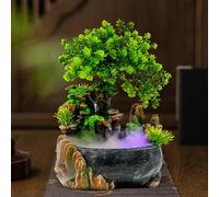 TESUGN Fontaine d'intérieur avec éclairage LED, décoration de bureau bonsaï, plante verte, fontaine d'intérieur, fontaine de table, cascade avec brume, humidificateur Feng Shui cascade pour salon
