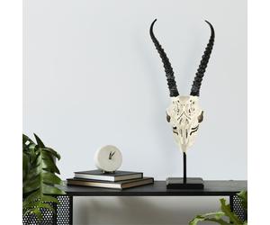 Tête d'antilope stand figure salon décoration résine synthétique crâne noir blanc Boltze 1009958