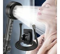 (Tête de douche simple/Ensemble de 3 pièces) Tête de douche pressurisée filtrée à 4 réglages en ABS pour usage domestique avec tuyau en acier inoxydable de 1,5 m et support de tête de douche sans perç