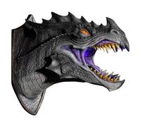 Tête de dragon - Trophée réaliste - Sculpture en résine pour mur - Yeux LED - Dragon effrayant - Art mural pour décoration d'Halloween, bureau et salon