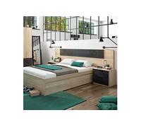 Tête de lit 180 cm avec 2 chevets amovibles et 2 tiroirs - Noir et chêne - TL81016