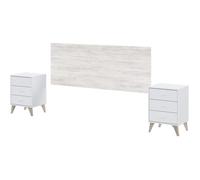 Tête de lit + 2 Tables de chevet coloris blanc artic - blanc poli - Hauteur 101 x Longueur 240 x Profondeur 33,5 cm