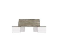 Tete de Lit avec 2 Tables de Chevet coloris blanc artic / chene a nouds alaska - Hauteur 96 x Longueur 256 x Profondeur 34 cm --