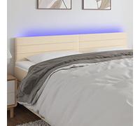 Tête de lit avec bande LED, crème, 200x5x78/88 cm, tissu, hauteur réglable, support arrière, LED découpable, instructions de montage, alimentation USB 5V
