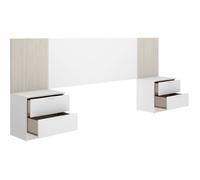 Generique Ensemble tête de lit et chevets Lona Blanc et bois avec 2 tiroirs 258,6x34,2x106 cm