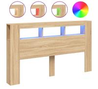 Tête de lit avec lumières LED RVB, support dorsal, dessus de rangement, bois d'ingénierie, chêne sonoma, 180x18,5x103,5 cm